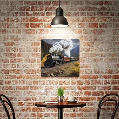Steam Locomotive Train Square Wall Decor Iron Art for Living Room Patio Bedroom and Garden Vintage Farmhouse Tinplate Hanging Sign Rustic Retro Home Wall Decoration with Rust Resistant Finish displayed on brick wall