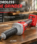 Heavy Duty Cordless Die Grinder Featuring A Zippy 26000 Rpm Brushless Motor, Slick One Quarter Inch Chuck, Compatible With Milwaukee 18V Batteries, Cranks Through Rust, Smooth Grinding And Polishing, showing ergonomic design and features.
