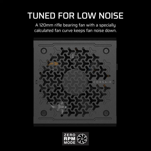 Top view of Fully Modular Low Noise 750W ATX 3.1 Power Supply with fan cover design, PCIe 5.1 Ready, Gold Efficiency, Black.