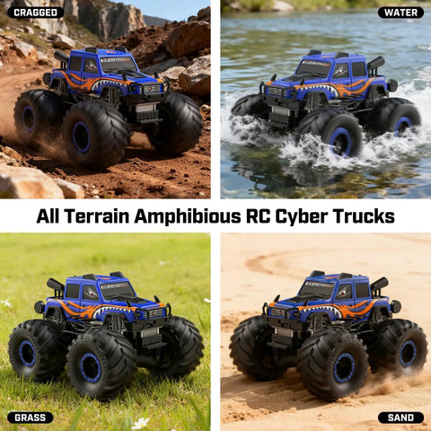 Amphibious Remote Control Beast Truck Toy For Kids 6 Plus Waterproof Off Road 4X4 RC Pickup on varied terrains