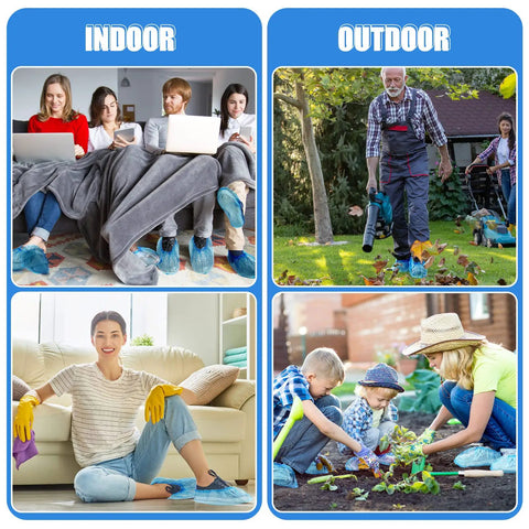 Stretchable Disposable Shoe Covers Grippy No Slip Booties for Indoor Outdoor Use, One Size Fits Most, Blue