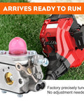 Premium Replacement Carburetor For Troy Bilt Weedeater Trimmers TB22 TB22EC TB32EC TB225 TB80EC TB21EC TB2040XP TB42BC And Bolens BL110 Walbro WT973 Compatible For Garden Tools displayed with trimmer