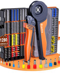 Top Tier Preciva Quadrilateral Ferrule Crimping Tool Kit With 1280pcs Wire Terminals And Ratchet Action For Automotive DIY Wiring Projects Perfect For Pros and Homeowners, ratcheting crimp tool with terminal set