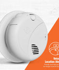 Keep Your Family Safe With Plug And Play Hardwire Smoke Detector featuring voice location alerts, compact white design, and easy installation.