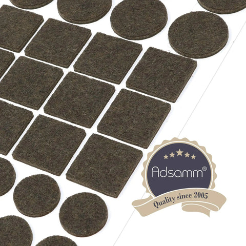 Heavy Duty Self Adhesive Felt Pads 880 Pack Brown Round Square Floor Savers 3.5 Millimeter Thick, close-up of pads.