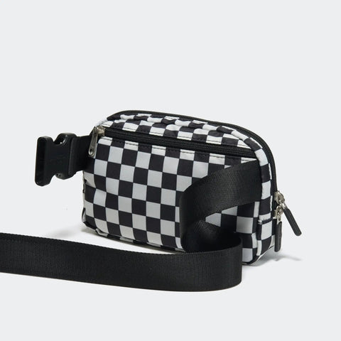 Two Way Zipper Fanny Pack For Women Water Resistant Nylon Belt Bag With Adjustable Strap Crossbody Ready Checkered Black Waist Pack