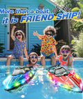 Kids enjoying Fast Remote Control RC Boat With LED Lights For Pools And Lakes 2 4GHz Racing Electric Boat For Kids Ages 8 To 12