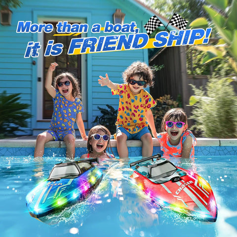 Kids enjoying Fast Remote Control RC Boat With LED Lights For Pools And Lakes 2 4GHz Racing Electric Boat For Kids Ages 8 To 12