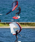 Person using Inflatable Foil Wing Surfing Kite With Handheld Control And Hydrofoil Wing Surfboard Setup on water