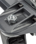 Close-up of the 2.5-Ton Off-Road Trolley Jack with Oversized 4-Inch Wheels Saddle Extension Integrated Handle Storage Portable Design