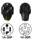 NEMA 14-30P To Dual 14-30R Y Splitter Power Cord 3 Feet 120V 240V 30 Amp STW Copper Wire Adapter plug and socket diagram
