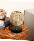 Set Of 3 Retro Rattan Woven Pendant Light Covers Boho Handwoven Natural Lamp Shades Bulb Guard Cages For Pendant Lights And Ceiling Fans Brown Home Decor displayed on table