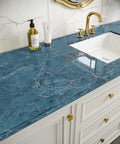 Large 36 By 160 Inch Faux Cracked Marble Contact Paper For Countertops Waterproof Peel And Stick Kitchen Backsplash Dark Grey Marble Vinyl Wall Covering For Cabinets And Surfaces on bathroom counter