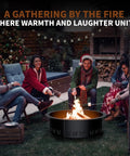 Group enjoying Smokeless Fire Pit Ring Insert for Outdoor Use Heavy Duty Metal Round Ring With 30 Inch Inner Diameter