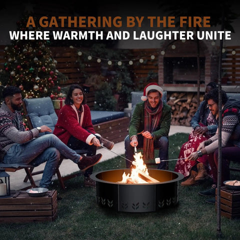 Group enjoying Smokeless Fire Pit Ring Insert for Outdoor Use Heavy Duty Metal Round Ring With 30 Inch Inner Diameter
