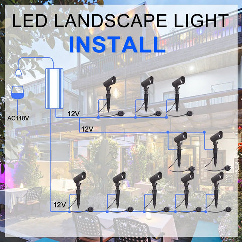 LED Landscape Pathway Lights With Connectors 12V Low Voltage Warm White 3000K 4W 175LM Outdoor Waterproof lighting installation diagram
