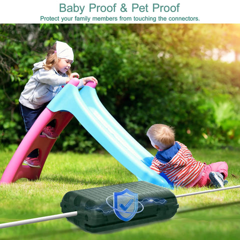 Heavy Duty Outdoor Waterproof Electrical Box Two Pack Tough As Nails on grass by slide with kids playing.