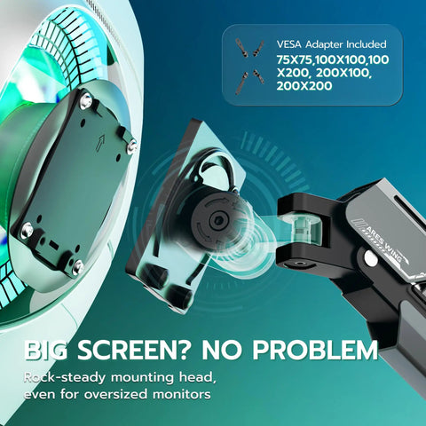 Close-up of VESA adapter and mounting head for Heavy Duty Monitor Arm for 24 to 57 Inch Screens, built for oversized displays.