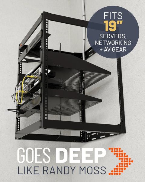 15U Open Frame Server Rack With Wall Mountable Design Including Vented Shelves, 25 Rack Screws, Four Leveling Feet.