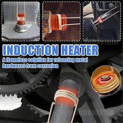 Kick Loose Stalled Bolts And Nuts With This 1300W Induction Heater Tool showing three coils heating metal fasteners.