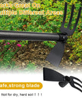 Two In One Garden Hoe And Cultivator With 45 Inch Long Handle Built To Last Heavy Duty Standing Hoe Tiller in garden soil