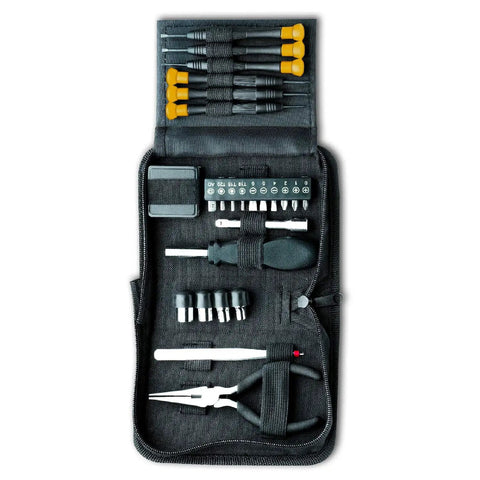 Compact 25 Piece Tool Kit With Precision Drivers, Long Reach Tweezers, Needle Nose Pliers, Sockets, Driver Handle