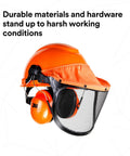 Lumberjack Hard Hat System With Pinlock Suspension, Mesh Visor, Peltor Ear Muffs, Debris And Water Sealer, Low Pro Fit