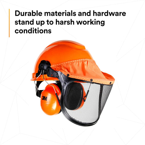 Lumberjack Hard Hat System With Pinlock Suspension, Mesh Visor, Peltor Ear Muffs, Debris And Water Sealer, Low Pro Fit