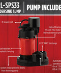 Detailed view of the One Third HP 115 Volt Under Sink Sump Pump System with PSC motor and thermoplastic housing, rust-resistant.