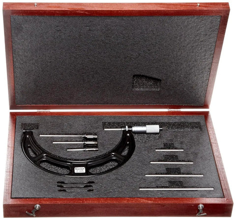 Interchangeable Anvil Micrometer With Ratchet Stop And Lock Nut, 150-300mm Range, 0.01mm Graduation in protective case