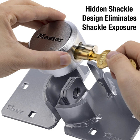 Chrome Puck Lock With Hidden Shackle Heavy Duty Solid Steel Pad Lock for trucks trailers vans includes hasps and key