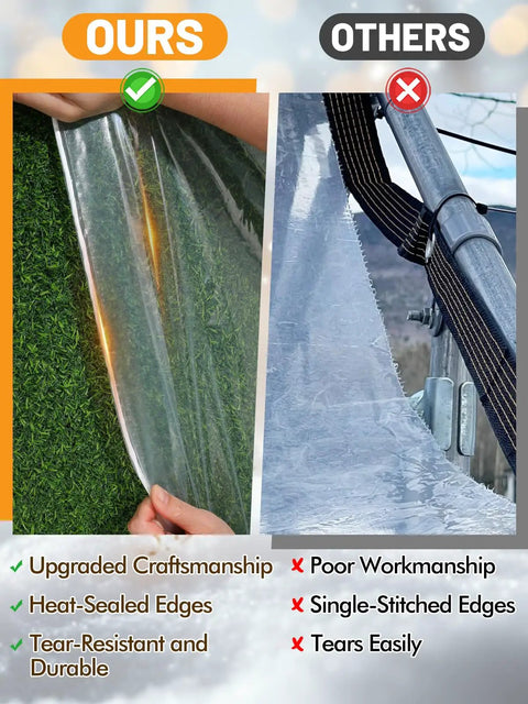 Comparison of Heavy Duty 6.6 By 13 Ft Clear Tarp Waterproof With Grommets, 5 Mil Anti Tear Snowproof PVC with weaker tarp.