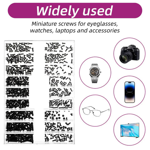 All-In-One 500-Piece Micro Screw Repair Kit With Tweezers For Glasses, Watches, Laptops And SSDs, assorted screws in box
