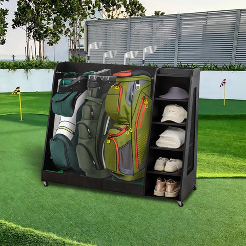 Wooden Golf Bag Organizer Rack Stand Holds 3 Extra Large Golf Bags And Accessories For Garage Home Office Or Simulator