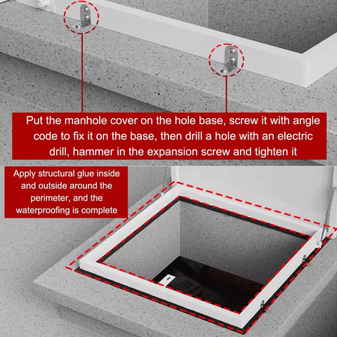 Heavy Duty Roof Access Hatch With Hasp Lock Weatherproof Aluminum Skylight Cover For Attic Or Warehouse Ceilings Outdoor Maintenance Access Door 60x60 CM Waterproof Rustproof Easy Lock And Secure Design installed in concrete opening