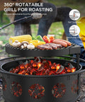 32 Inch Fire Pit With BBQ Grill And Mesh Cover For Outdoor Patio Backyard Bonfires Includes 360 Degree Rotating Grill And Fire Poker