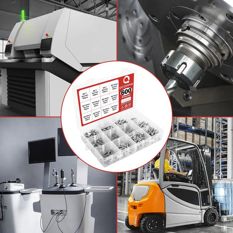 600 Piece M3 M4 M5 Sliding T Nuts And Hex Button Head Screws Kit with industrial equipment background