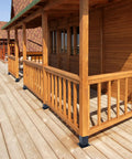 Wooden porch with 4x4 wood fence post anchor base set 2mm steel black powder coated includes wood screws and concrete anchors