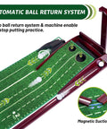 Indoor Golf Putting Mat With Three Track Putting Green And Automatic Ball Return system in focus