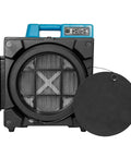 Badass Medium Air Mover And Pro Carpet Dryer Featuring Built In Timer With Outlet Sockets For Rapid Flood Cleanup And Crawl Space Moisture Removal Real Deal Utility Floor Blower front view showing black casing and filter.