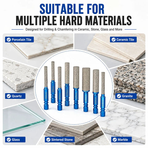 Crush Through Hard Surfaces With This Eight Piece Vacuum Brazed Diamond Drill Bit And Hole Saw Set For Tile Glass Porcelain Granite Fast Cut Edge Grinding And Pro Shop Precision featuring diamond bits for porcelain, quartz, marble, and glass.