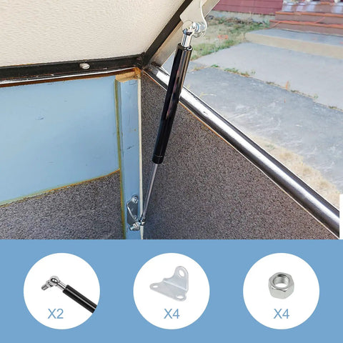 Beefy 300N Gas Struts Set Of 2 10 Inch Lift Supports For Trap Doors Lids And Beds With L Mounts installed in outdoor box