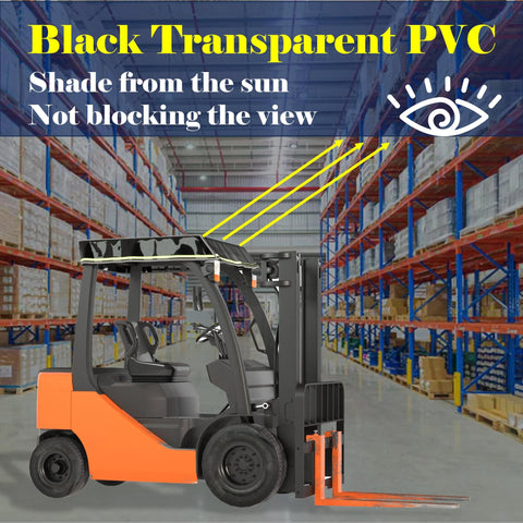 Installed BENVOL forklift roof cover on a 6000lb forklift; black transparent PVC, 0.5mm thick