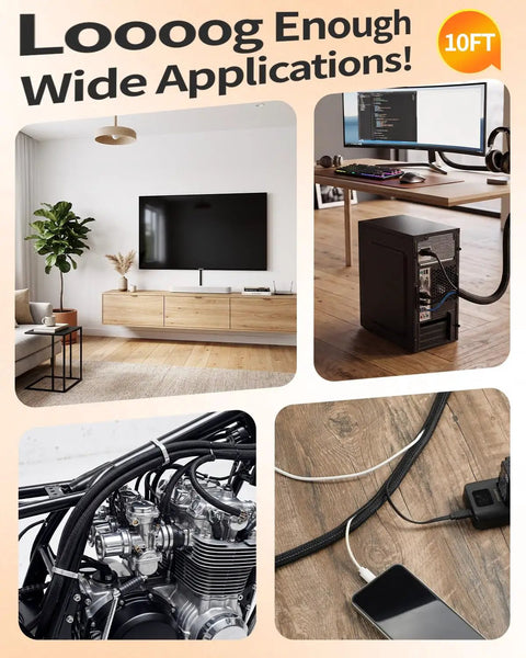 No Fuss Chew Proof Wire Loom, 10 Foot Expandable Cable Sleeve Protector, Heavy Duty Cord Cover for Home and Office applications.