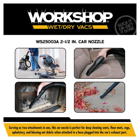 Car Vacuum Attachment For Wet Dry Vacuums, Deep Clean Car Seats, Mats And Upholstery With A Wide Nozzle, 2-1/2 Inch