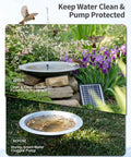 All In One Solar Pond Filter with Built In Battery Backup, 6.5W Solar Panel Pump, bird bath before and after cleaning