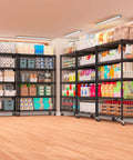 Beefy 5-Tier Wire Shelving With Wheels, 36 Inch Wide 16 Inch Deep 79 Inch Tall Steel Storage Rack, Heavy Duty Alloy Steel Construction, 1250 Lbs Total Capacity, 250 Lbs Per Shelf, Mobile Garage Office Organizer filled with household supplies