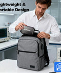 NanoVNA H4 Vector Network Analyzer V4.4 With Four Inch Hd Touchscreen 9Khz To 1.5Ghz Sweep Meter And Tough As Nails Eva Hardshell Storage Case With Heavy Duty Straps Made For Smooth Field Runs placed in a lightweight gray backpack.