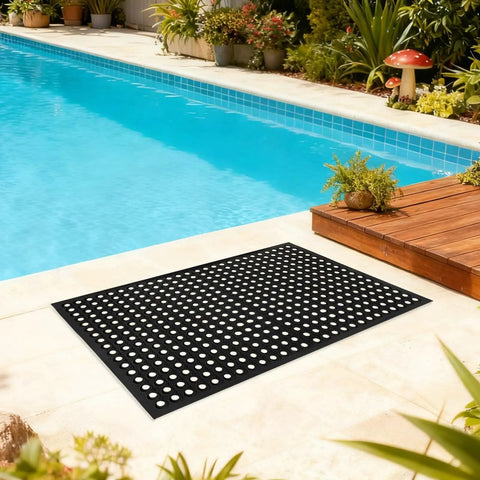 Heavy Duty Rubber Floor Mat With Drainage For Kitchens, Garages, Workshops And Outdoor Use, Anti Fatigue Mat, 59 By 35 Inches