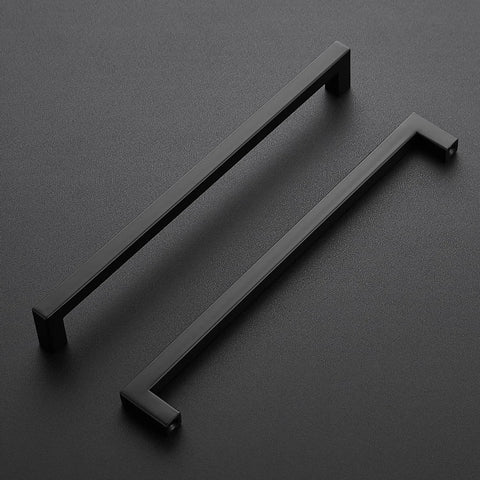 Matte Black 10 Inch Square Cabinet Pulls For Kitchen Cabinets And Drawers, sleek modern design, stainless steel, close-up view